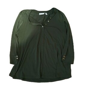 Susan Graver Green Blouse with Gold Button Accents XL Top Shirt